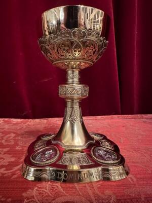 Chalice With Original Paten Spoon & Case Stamped Joh. Aloys Bruijn Munster style Romanesque - Style en Full - Silver / 800, Muster - Germany 19 th century ( Anno 1890 ) New Gift in 1935