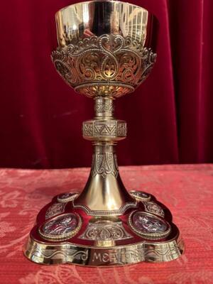 Chalice With Original Paten Spoon & Case Stamped Joh. Aloys Bruijn Munster style Romanesque - Style en Full - Silver / 800, Muster - Germany 19 th century ( Anno 1890 ) New Gift in 1935