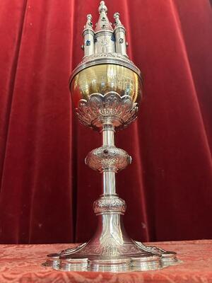 Ciborium 1.25 Kgs ! style Romanesque - Style en Full - Silver Silver Marks Present / Stones / New Polished and Varnished., Netherlands  19 th century ( Anno 1865 )