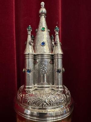 Ciborium 1.25 Kgs ! style Romanesque - Style en Full - Silver Silver Marks Present / Stones / New Polished and Varnished., Netherlands  19 th century ( Anno 1865 )