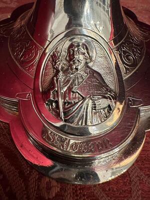 Ciborium 1.25 Kgs ! style Romanesque - Style en Full - Silver Silver Marks Present / Stones / New Polished and Varnished., Netherlands  19 th century ( Anno 1865 )