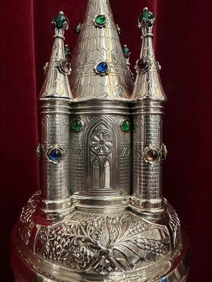 Ciborium 1.25 Kgs ! style Romanesque - Style en Full - Silver Silver Marks Present / Stones / New Polished and Varnished., Netherlands  19 th century ( Anno 1865 )