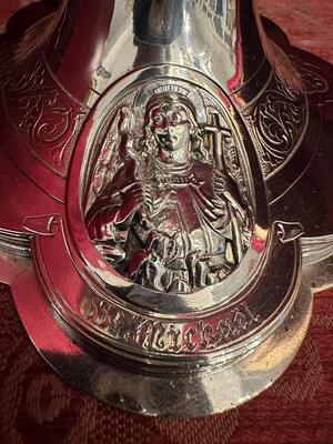 Ciborium 1.25 Kgs ! style Romanesque - Style en Full - Silver Silver Marks Present / Stones / New Polished and Varnished., Netherlands  19 th century ( Anno 1865 )