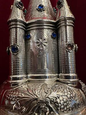 Ciborium 1.25 Kgs ! style Romanesque - Style en Full - Silver Silver Marks Present / Stones / New Polished and Varnished., Netherlands  19 th century ( Anno 1865 )