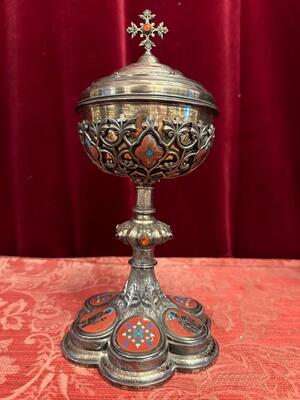Ciborium style Romanesque - Style en Full - Silver / Enamel / Stones, France 19 th century ( Anno 1835 )
