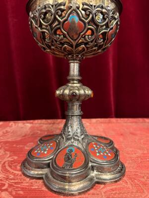 Ciborium style Romanesque - Style en Full - Silver / Enamel / Stones, France 19 th century ( Anno 1835 )