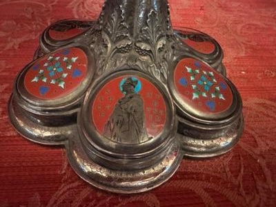 Ciborium style Romanesque - Style en Full - Silver / Enamel / Stones, France 19 th century ( Anno 1835 )