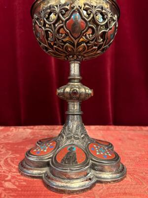 Ciborium style Romanesque - Style en Full - Silver / Enamel / Stones, France 19 th century ( Anno 1835 )