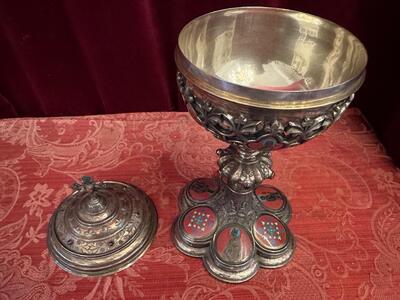 Ciborium style Romanesque - Style en Full - Silver / Enamel / Stones, France 19 th century ( Anno 1835 )