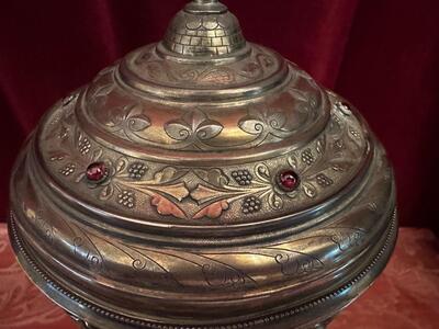 Ciborium style Romanesque - Style en Full - Silver / Enamel / Stones, France 19 th century ( Anno 1835 )