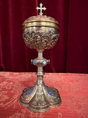 Ciborium  style Romanesque - Style en Full - Silver / Enamel / Silver Marks Present, France  19 th century ( Anno 1840 )