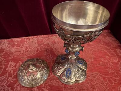 Ciborium  style Romanesque - Style en Full - Silver / Enamel / Silver Marks Present, France  19 th century ( Anno 1840 )