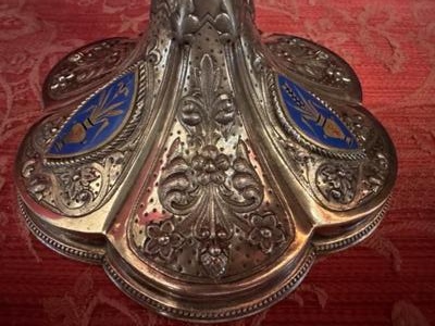 Ciborium  style Romanesque - Style en Full - Silver / Enamel / Silver Marks Present, France  19 th century ( Anno 1840 )