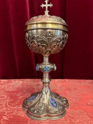 Ciborium  style Romanesque - Style en Full - Silver / Enamel / Silver Marks Present, France  19 th century ( Anno 1840 )