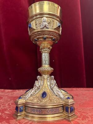 Exceptional Chalice  style Romanesque - Style en Fully Silver / Enamel / Stones, Belgium  19 th century ( Anno 1865 )