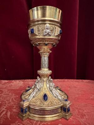 Exceptional Chalice  style Romanesque - Style en Fully Silver / Enamel / Stones, Belgium  19 th century ( Anno 1865 )