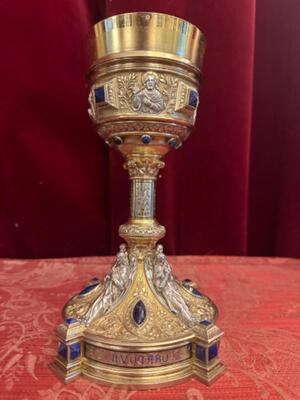 Exceptional Chalice  style Romanesque - Style en Fully Silver / Enamel / Stones, Belgium  19 th century ( Anno 1865 )