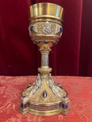 Exceptional Chalice  style Romanesque - Style en Fully Silver / Enamel / Stones, Belgium  19 th century ( Anno 1865 )