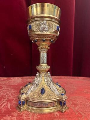 Exceptional Chalice  style Romanesque - Style en Fully Silver / Enamel / Stones, Belgium  19 th century ( Anno 1865 )