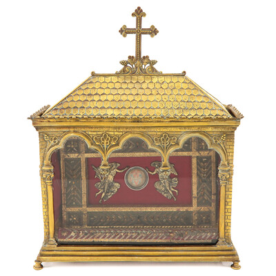 Exceptional Reliquary Relic Of The True Cross & 120 Relics More style Romanesque - Style en Bronze / Glass / Originally Sealed, Italy  19 th century ( Anno 1865 )