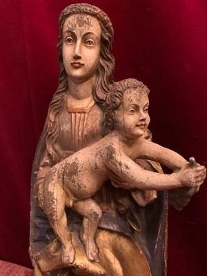 Madonna & Child style ROMANESQUE - STYLE en wood polychrome, Southern Germany 18 th century