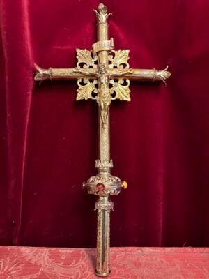 Processional Cross style Romanesque - Style en Bronze Gilt / Stones, Belgium  19 th century ( Anno 1865 )