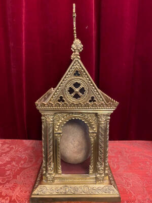 Reliquary - Relic Caput ( Skull ) St. Inhani Mart. style Romanesque - Style en Bronze / Gilt / Glass, 19 th century