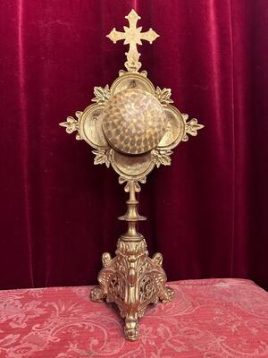 Reliquary - Relic Ex Ossibus St. Ennemond ) St. Annemundus ) Bishop & Martyr Of Lyon style Romanesque - Style en Bronze - Gilt / Glass / Originally Sealed, Lyon - France 19 th century ( Anno 1865 )