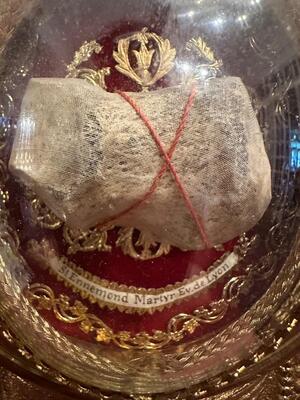 Reliquary - Relic Ex Ossibus St. Ennemond ) St. Annemundus ) Bishop & Martyr Of Lyon style Romanesque - Style en Bronze - Gilt / Glass / Originally Sealed, Lyon - France 19 th century ( Anno 1865 )
