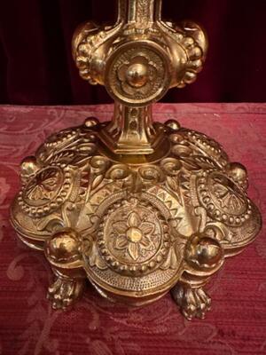 Reliquary - Relic True Cross  style Romanesque - Style en Bronze / Polished and Varnished / Rock Crystal / Glass / Originally Sealed, France 19 th century