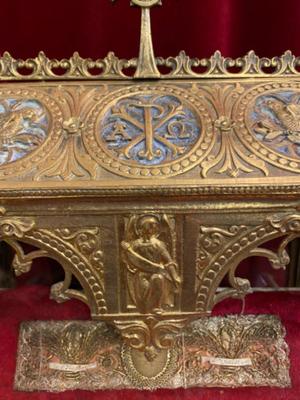 Reliqury - Relic Relics Of St. Victor & St. Theodorus style Romanesque - Style en Bronze / Gilt / Glass, France 19 th century ( Anno 1860 )