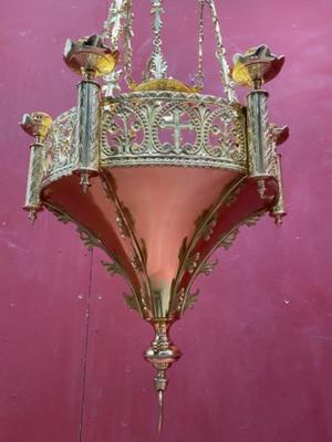 Sanctuary Lamp style Romanesque - Style en Brass / Bronze / Polished and Varnished, France 19 th century ( Anno 1890 )