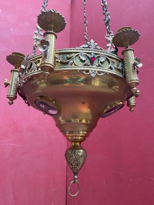 Sanctuary Lamp style Romanesque - Style en Brass / Bronze / Stones / Enamel , France 19 th century ( Anno 1865 )