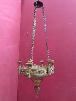 Sanctuary Lamp style Romanesque - Style en Brass / Bronze / Stones / Enamel , France 19 th century ( Anno 1865 )