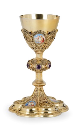 Stunning Chalice style Romanesque - Style en Silver / Enamel / Stones, Paris France 19 th century