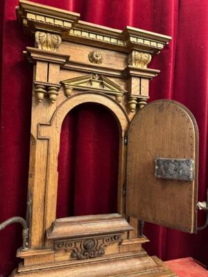 Tabernacle Front With Imagination Of St. John Baptist style Romanesque - Style en Oak wood / Hand - Forget Iron, Flemish - Belgium 19 th century ( Anno 1850 )