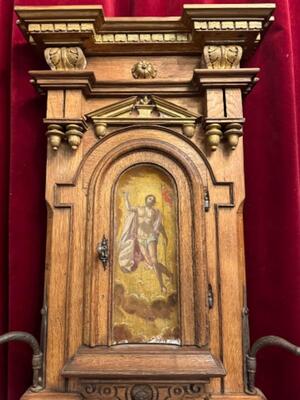 Tabernacle Front With Imagination Of St. John Baptist style Romanesque - Style en Oak wood / Hand - Forget Iron, Flemish - Belgium 19 th century ( Anno 1850 )