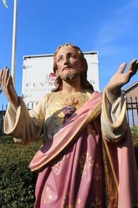 Sacred Heart en Terra-Cotta polychrome, FRANCE 19th century