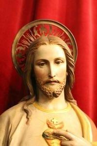 Sacred Heart Statue By Mayer Munich en wood - pap, Germany 19th century