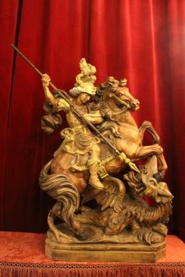 Saint George Statue en hand-carved wood polychrome, Southern Germany 20th century