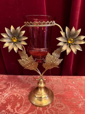 Sanctuary Lamp en Brass / Glass , Belgium  19 th century