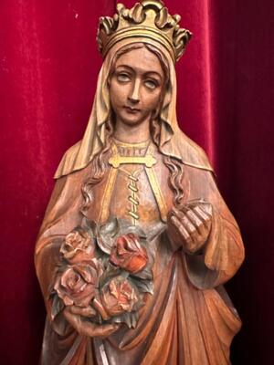 Sculpture  St. Elisabeth Of Hungary  en Hand - Carved Wood , Netherlands  20 th century ( Anno 1920 )