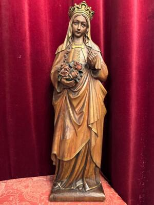 Sculpture  St. Elisabeth Of Hungary  en Hand - Carved Wood , Netherlands  20 th century ( Anno 1920 )