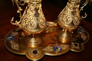 Set Of Cruets en BRASS / GLASS / GILT / FILLEGRAIN / STONES / ENAMEL, France 19th century