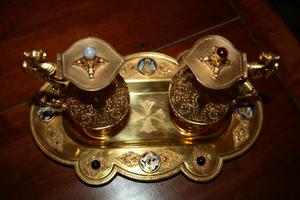 Set Of Cruets en BRASS / GLASS / GILT / FILLEGRAIN / STONES / ENAMEL, France 19th century