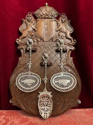 Shield ( Weapon Of Amsterdam ) With High Quality Full Silver Fish - Scoops en Oak / Full Silver, Belgium  19 th century