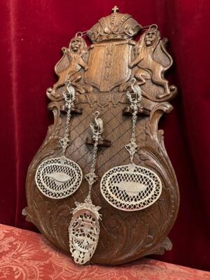 Shield ( Weapon Of Amsterdam ) With High Quality Full Silver Fish - Scoops en Oak / Full Silver, Belgium  19 th century