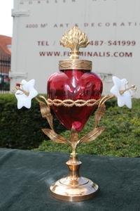 Small Standing Sanctuary en Brass / Gilt / Glass / Porcelain, Belgium 19th century