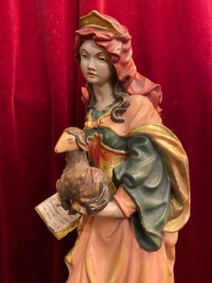 St. Agnes  en hand-carved wood polychrome, Southern Germany 20th Century