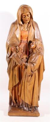 St. Anne Sculpture Signed : Hj en Hand - Carved Wood Oak, Netherlands  20 th century ( Anno 1910 )